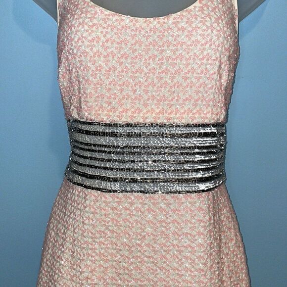 Badgley Mischka Sequin Beaded Sleeveless Mini Sheath Cocktail Dress - Picture 3 of 16